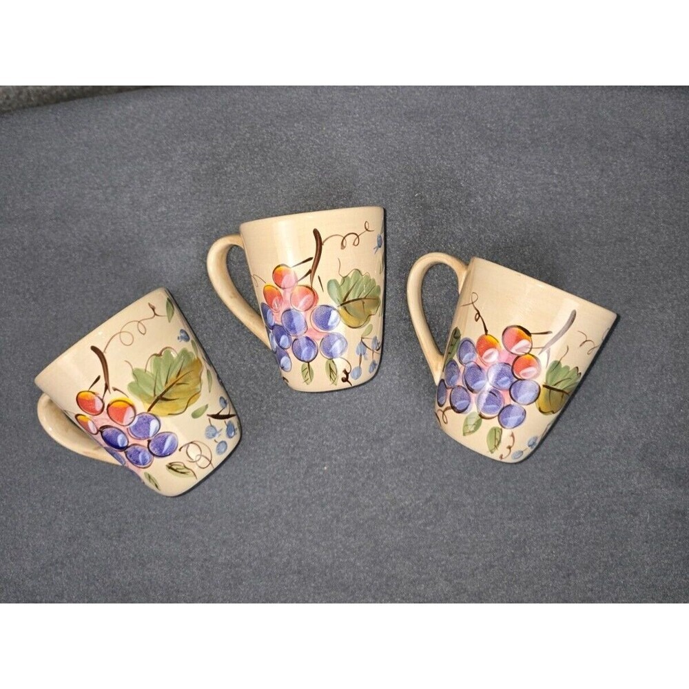 Gibson Coffee Tea Mug Set of Three Hand Painted Colorful Ceramic Grapes Pears